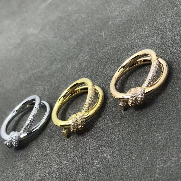 Paved CZ & Plain Twisted Knot Ring