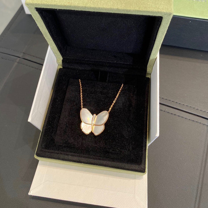 Mother of Pearl Necklace with CZs 925 Silver 18k Gold Plated Butterfly Necklace Bijou Era Store