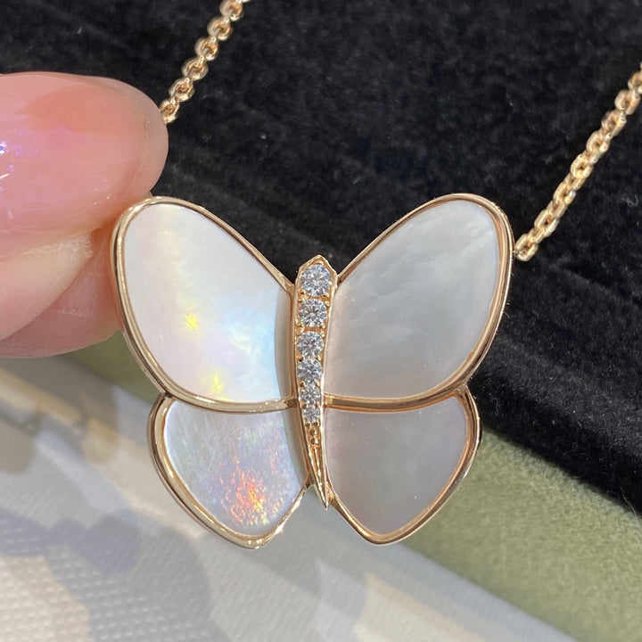 Mother of Pearl Necklace with CZs 925 Silver 18k Gold Plated Butterfly Necklace Bijou Era Store