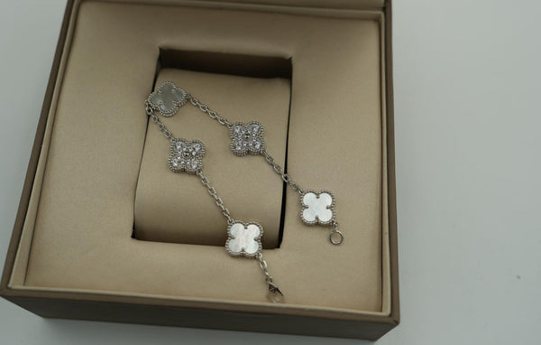 Mother of Pearl & CZ Clover Bracelet 5 Motif Clover