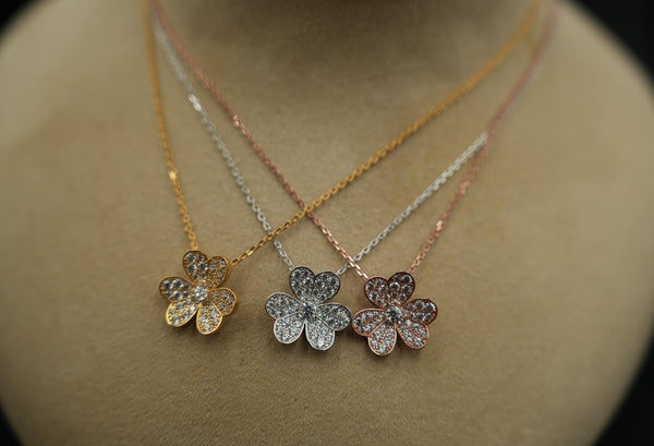 3 Petal Flower One Flower CZ Necklace