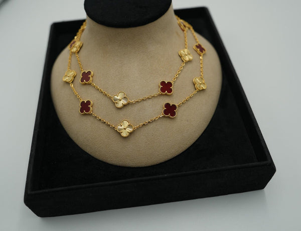 Carnelian & Guilloche 20 Motif Necklace Gold