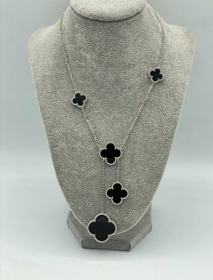 Onyx 5 Charm Necklace 5 Clover Pendant Necklace In 925 Silver 18k White Gold Plated Bijou Era Store