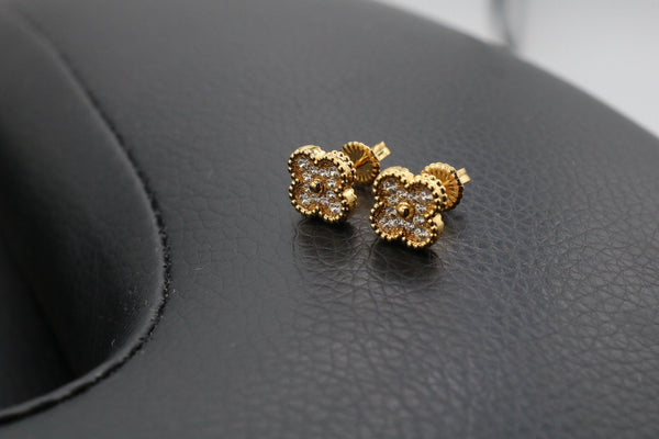 CZ Süße 10mm Blumenohrringe Kleeblatt Ohrstecker Post Back 925 Silber 18k Gold