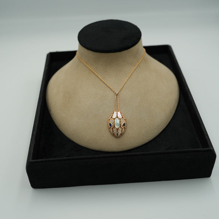 Mother Of Pearl CZ Serpent Necklace Snake Pendant Choker 925 Silver 18k Rose Gold Plated Bijou Era Store