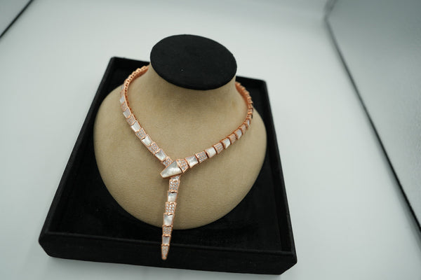 Mother of Pearl CZ Serpent Necklace 925 Silver 18k Rose Gold Plated Snake Head Necklace Bijou Era Store