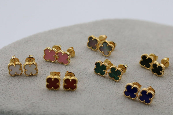 10mm Clover Petite Stud Earrings Post Back 925 Silver 18K Gold.