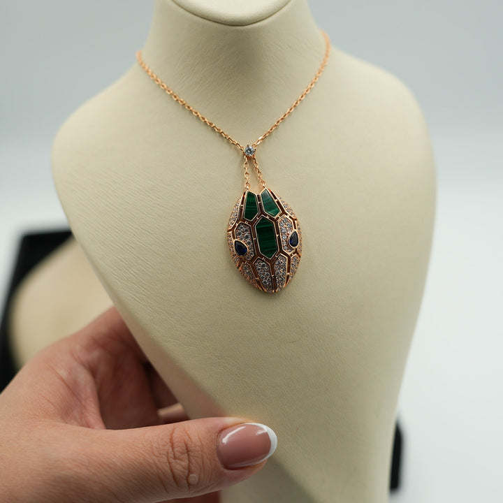 Malachite CZ Serpent Necklace Snake Pendant Necklace 925 Silver 18k Rose Gold Plated Bijou Era Store