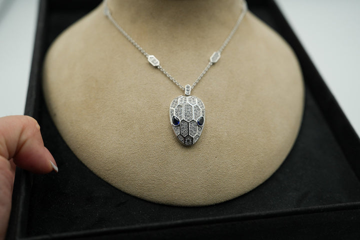 CZ Serpent Necklace Blue Eyes Snake Pendant Necklace 925 Silver 18k White Gold Plated Bijou Era Store