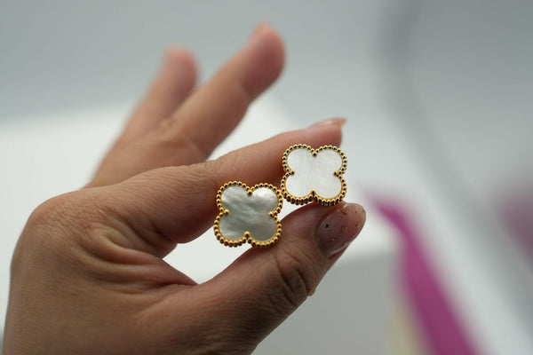 Large 20mm Mother Of Pearl Magic Motif Push Back Earrings.