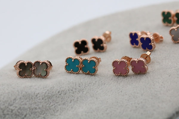 Dainty Clover Stud Earrings 10mm Gemstones 1 Motif Post Back Earrings 925 Silver 18k Rose Gold Plated Earrings Bijou Era Store