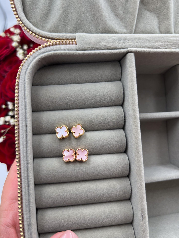 Pink Mother of Pearl Sweet Stud Earrings One Gemstone 10mm Post Back Earrings 925 Silver 18k Gold Plated Earrings Bijou Era Store