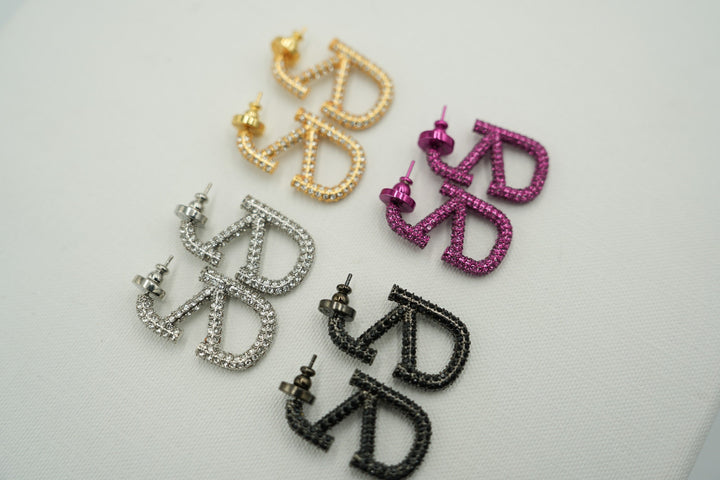 Multi-color Sparkling CZ V Hoop Earrings 18K Gold, Silver, Black, Pink Bijou Era Store