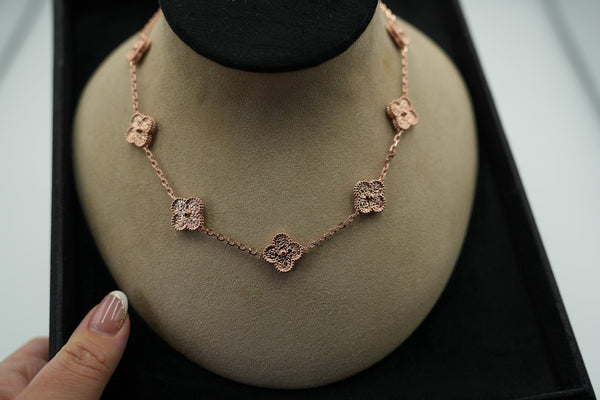 Hammered 10 Motif Necklace 15mm Clover 18k Rose Gold Plated Bijou Era Store