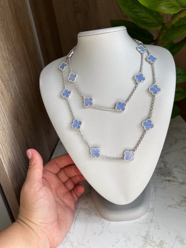 Chalcedony 20 flower 15m Motif size necklace 925 silver 18k white gold plated Bijou Era Store