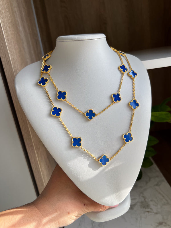 Blue Agate 20 Motif 15mm Necklace 18K Gold Bijou Era Store