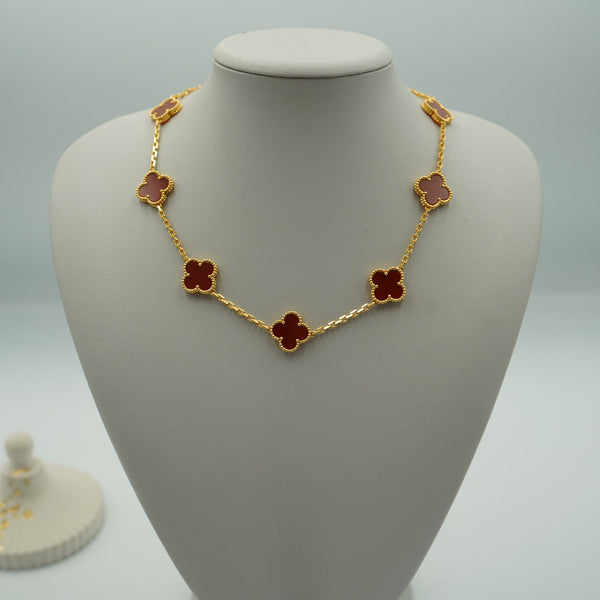 Carnelian 10 Clover 15mm Motif Necklace 18K Gold Bijou Era Store