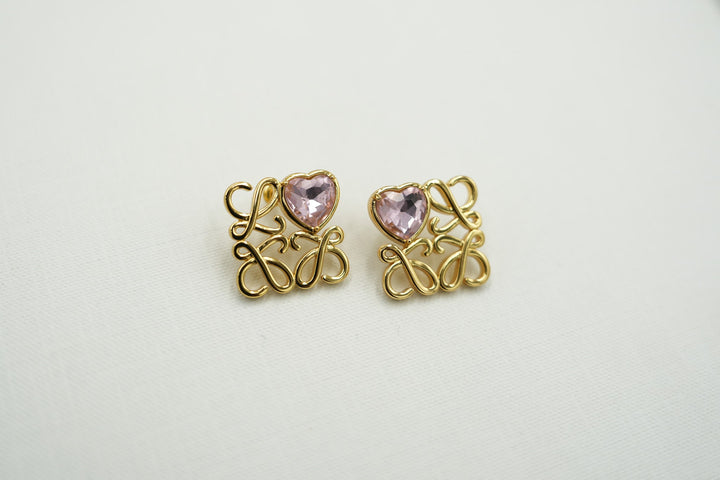 Pink Rhinestone & Geometric Earrings 18K Gold Bijou Era Store