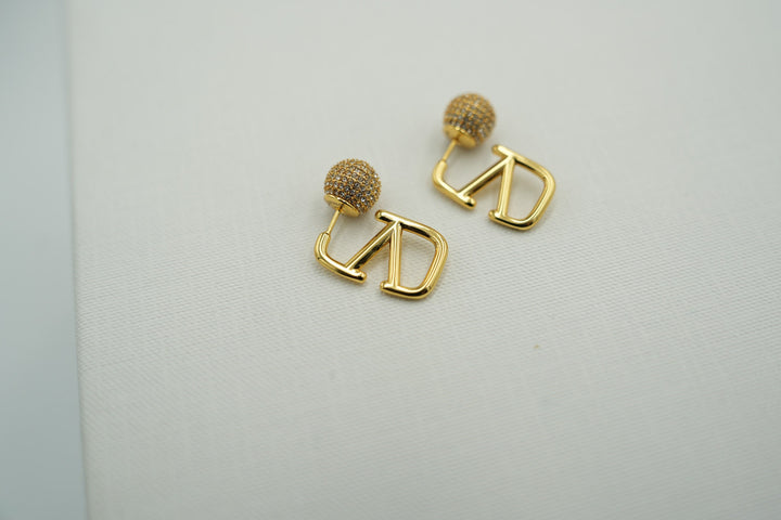 Dainty V Ear Jackets Hoop Earrings Back Front with CZs Bijou Era Store