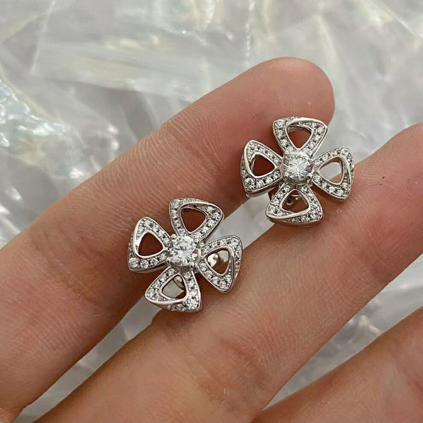 CZ flower earrings 925 silver 18k white gold plated post back Bijou Era Store