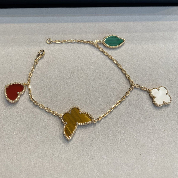 Butterfly Heart Clover Leaf Bracelet 4 Luck Charm Gold Bracelet