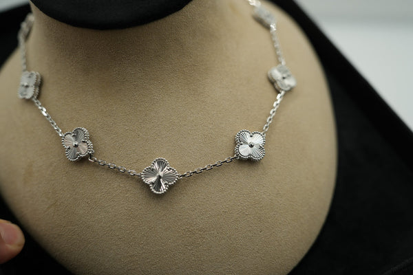 Guillioche 10 flower 15m Motif size necklace 925 silver 18k white gold plated Bijou Era Store