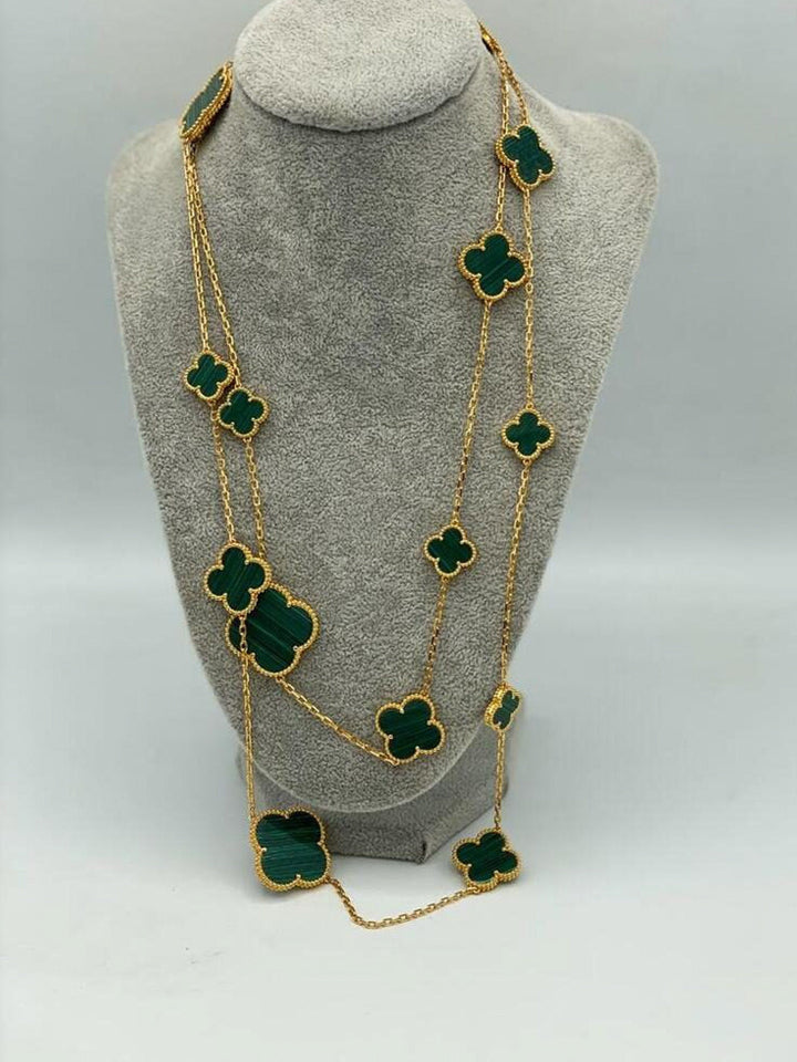 Malchite 16 motif long necklace 925 silver 18k gold plated 120 cm Bijou Era Store