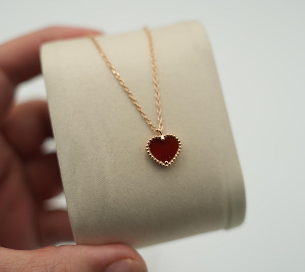 Carnelian 10mm Heart Necklace Rose Gold
