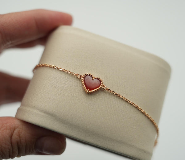 Carnelian Sweet 10mm Heart Bracelet Rose Gold