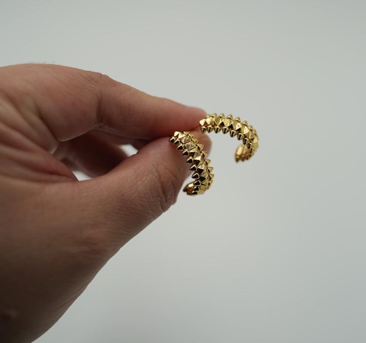 Spiked C Shape Gold Earrings - Clash de Hoop