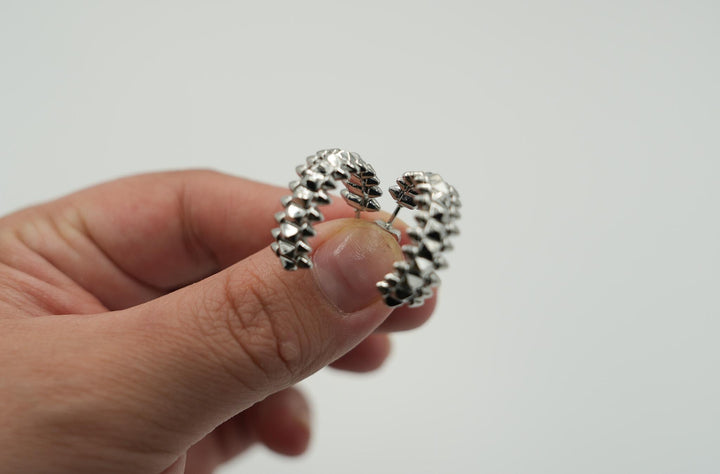 Spiked C Shape White Gold Earrings - Clash de Hoop Bottom View