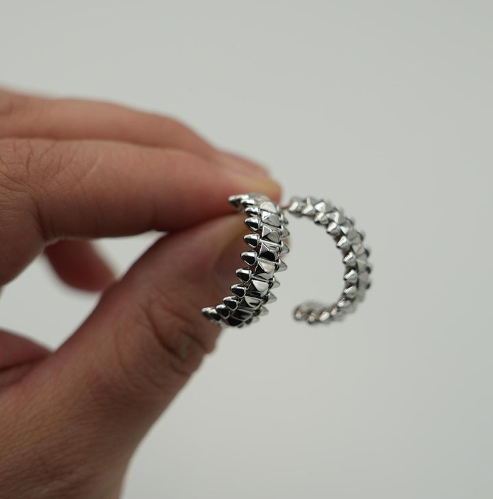 Spiked C Shape White Gold Earrings - Clash de Hoop