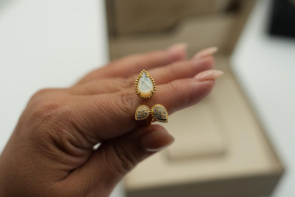 Opal & CZ 3 Teardrop Open Ring