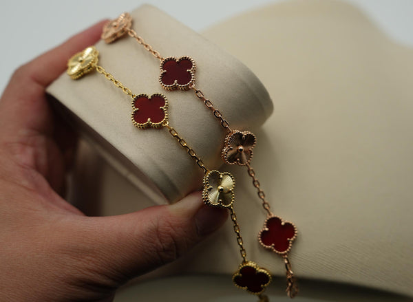 Carnelian & Guillioche 5 Motif Clover Bracelet