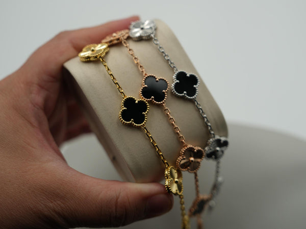 Onyx & Guillioche 5 Motif Clover Bracelet
