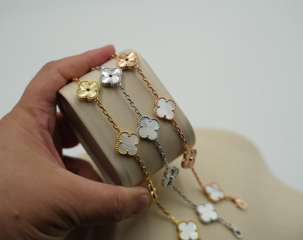Mother of Pearl  & Guillioche Clover Bracelet 5 Motif Clover