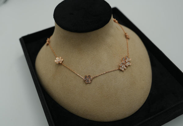 Full Paved CZ 3 Petal Necklace Rose Gold