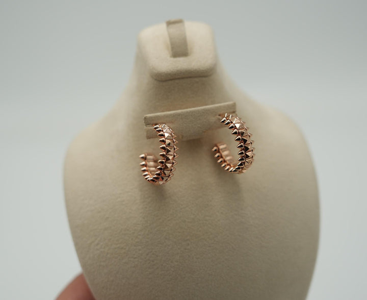 Spiked C Shape Rose Gold Earrings - Clash de Hoop