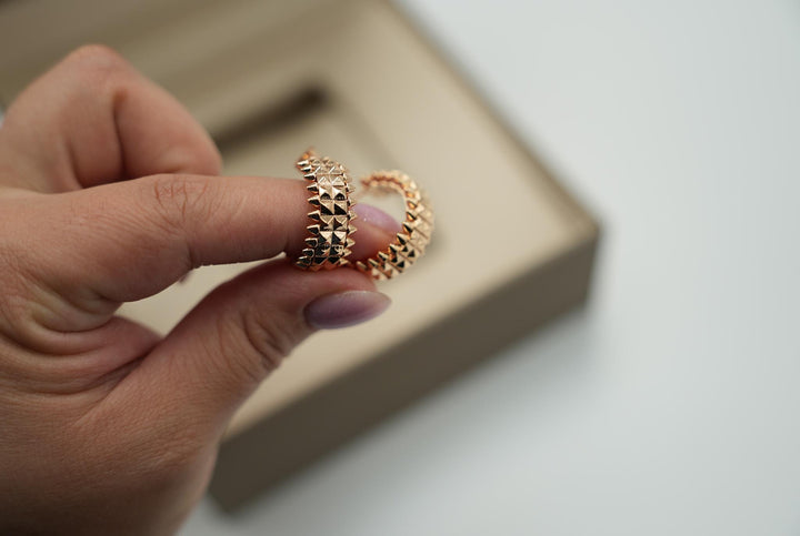 Spiked Chunky C Shape Earrings - Rose Gold Clash