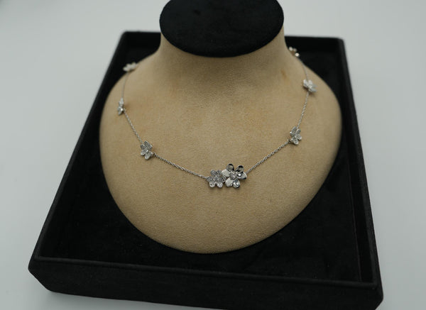 9 Motif Floral Necklace with CZ White Gold