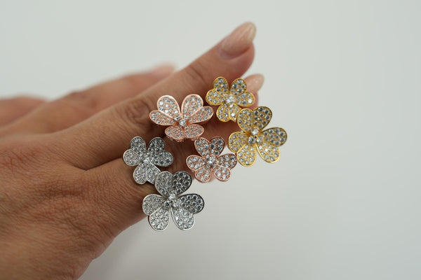 Between the Finger 3 Petal Flower Ring Duo Paved CZ Ring