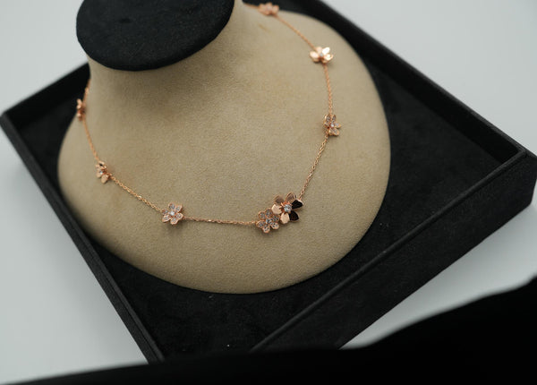 9 Motif Floral Necklace with CZ Rose Gold