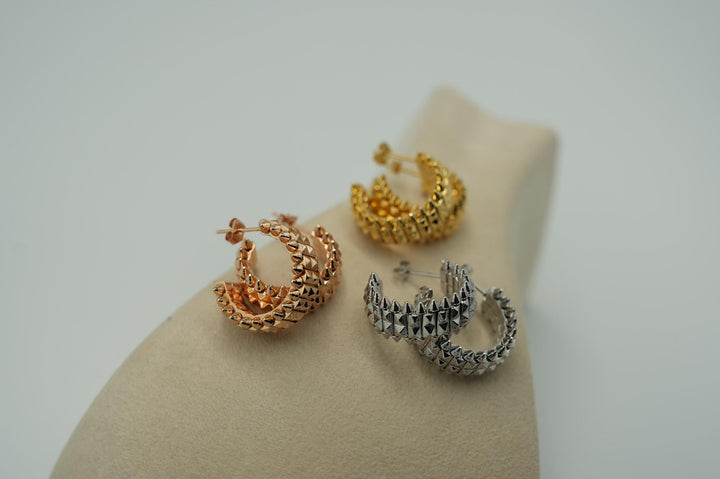 Spiked Chunky C Shape Earrings 3 Finishes