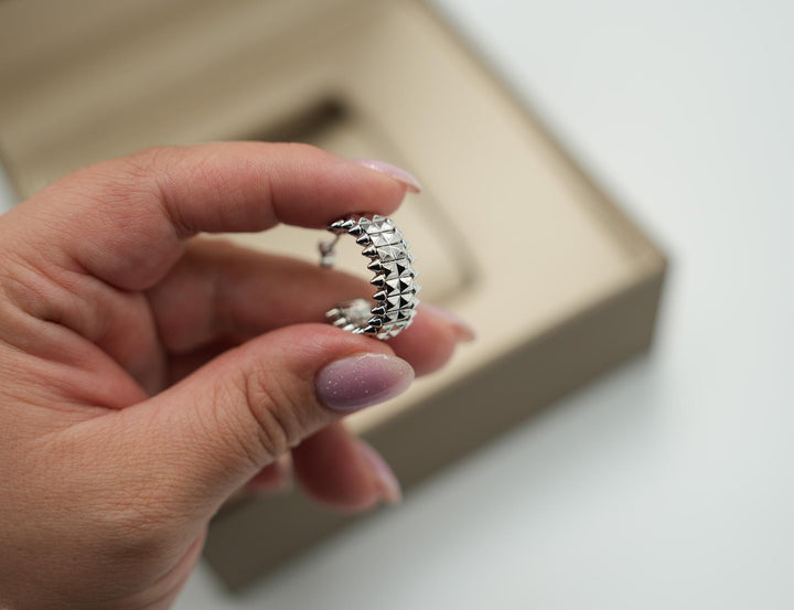 Spiked Chunky C Shape Earrings -White  Gold Clash
