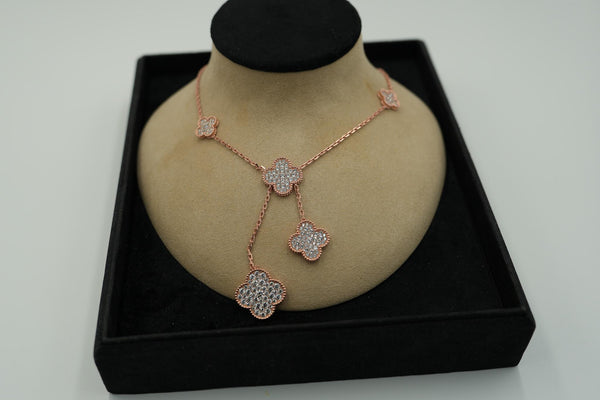 Full CZ Clover Necklace 6 Motif Varied Size Rose Gold