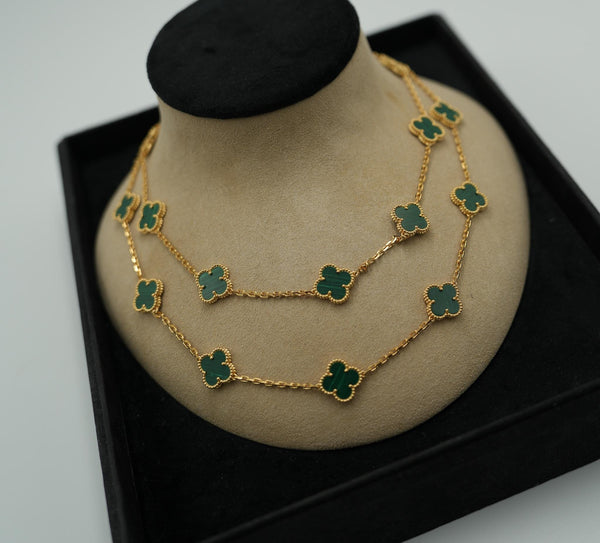 Malachite 20 Motif Clover Necklace Gold