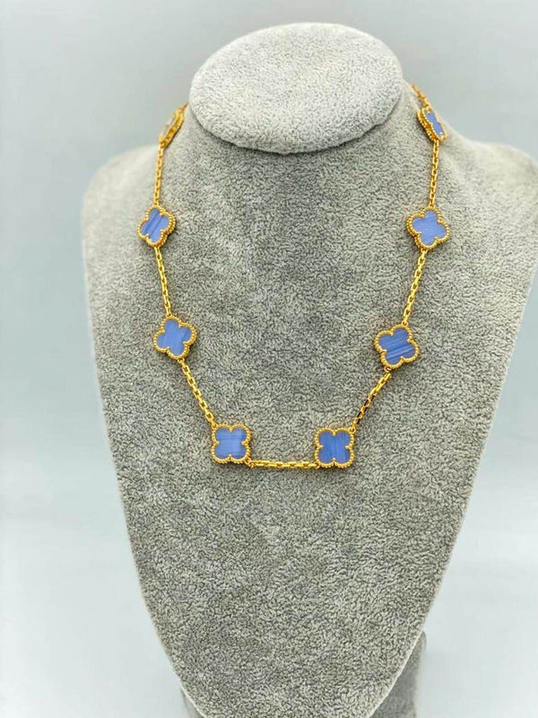 Chalcedony 10 Motif Clover Necklace Gold