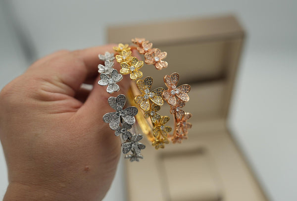 3 Petal Floral CZ Open Bangle