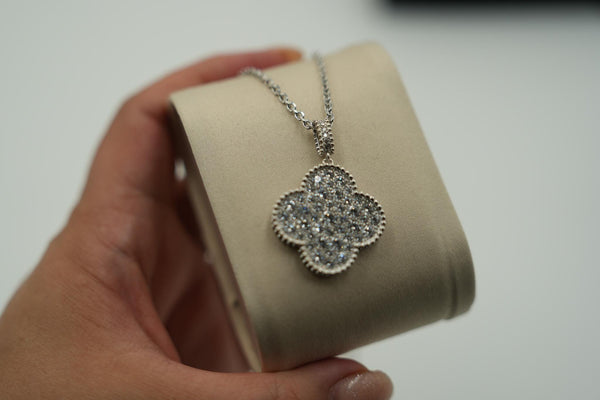 25mm CZ Magic Clover White Gold Necklace