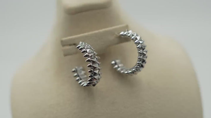 Spiked C Shape White Gold Earrings Clash de Video